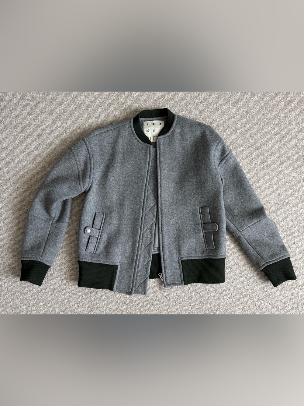 Heavy well made Wool Grey Bomber Jacket with Dark Trim